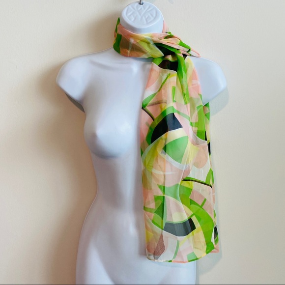 Vintage Sheer Multicolor Abstract Print Versatile Wear Scarf - Picture 3 of 15